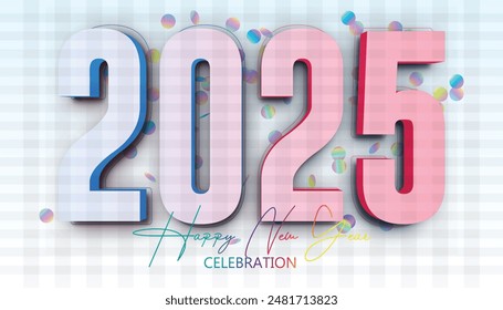 Happy New Year 2025. festive realistic elegant number for Celebrate 2025 party, calender and poster