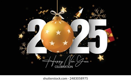 Frohes Neues Jahr 2025. Festlicher realistischer Weihnachtsstil für Feier 2025 Party