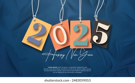 Happy New Year 2025. festive realistic ransom note number with hanging style for Celebrate 2025 party