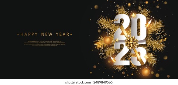 Happy New Year 2025. festive realistic decoration elegant number for Celebrate 2025 party, calender and poster