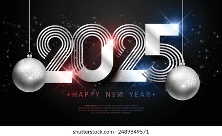 Happy New Year 2025. festive realistic decoration elegant number for Celebrate 2025 party, calender and poster