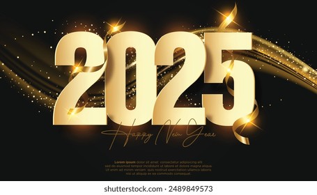 Happy New Year 2025. festive realistic decoration elegant number for Celebrate 2025 party, calender and poster