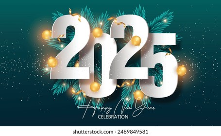 Happy New Year 2025. festive realistic decoration elegant number for Celebrate 2025 party, calender and poster