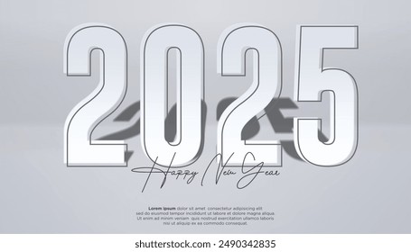 Happy New Year 2025. festive realistic decoration elegant number for Celebrate 2025 party, calender and poster