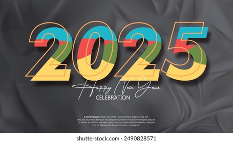 Happy New Year 2025. festive realistic decoration elegant number for Celebrate 2025 party, calender and poster