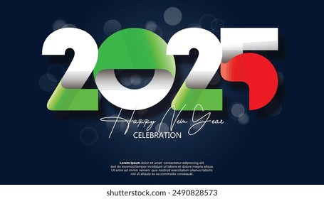 Happy New Year 2025. festive realistic decoration elegant number for Celebrate 2025 party, calender and poster