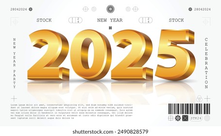 Happy New Year 2025. festive realistic decoration and elegant 3d gold number for Celebrate 2025 party, calender and poster