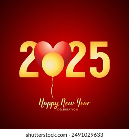 Happy New Year 2025. festive realistic decoration White number with gold confetti for Celebrate 2025 party, calender and poster
