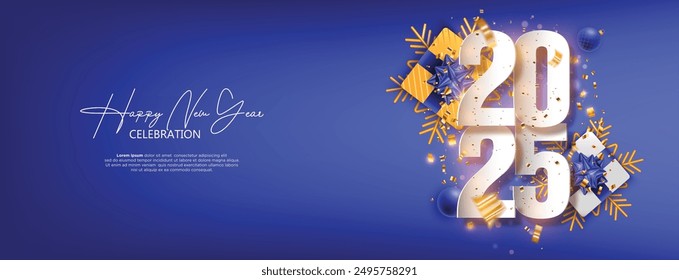 Happy New Year 2025. festive realistic christmas decoration elegant number for Celebrate 2025 party, calender and poster