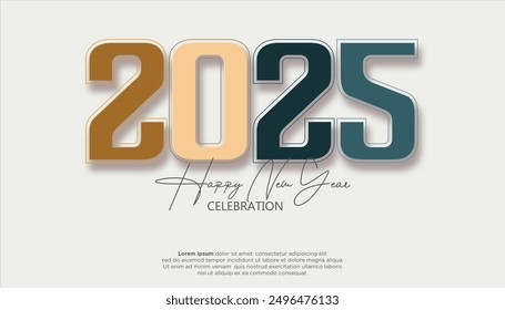 Happy New Year 2025. festive realistic decoration elegant number for Celebrate 2025 party, calender and poster