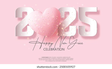 Happy New Year 2025. festive realistic decoration elegant number on pink background for Celebrate 2025 party, calender and poster