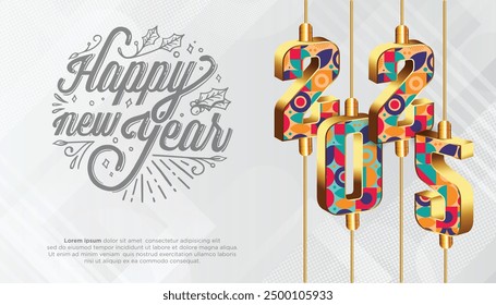 Happy New Year 2025. festive realistic decoration elegant 3D number for magazine, calender and poster