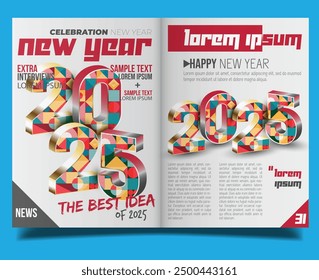 Happy New Year 2025. festive realistic decoration elegant 3D number for magazine Design, calender and poster