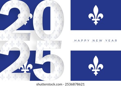 Happy New Year 2025, festive pattern with Quebec flag concept on color background