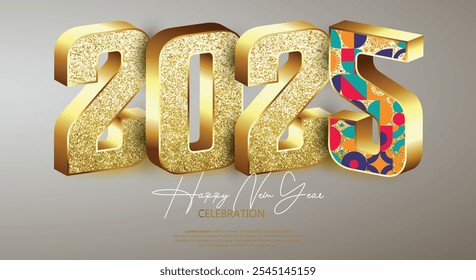 Feliz Ano Novo 3D 2025. decoração realista festiva com número de ouro para comemorar 2025 festa, calendário e cartaz