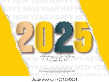 Feliz Ano Novo 2025. festivo realista rasgado papel decoração elegante número para comemorar 2025 festa, calendário e cartaz