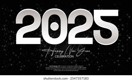 Gelukkig Nieuwjaar 2025. feestelijke realistische banner decoratie met wit nummer voor Celebrate 2025 feest, kalender en poster