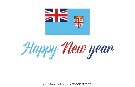 Happy New Year 2025 Fiji on a which background, Vector design of Happy New Year with flag of FIJI, Happy New Year in the colors of FIJI flag, Typographic design of Happy new year