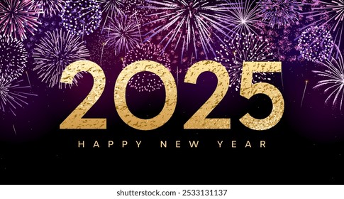 Feliz Ano Novo 2025 fogos de artifício modelo cartão