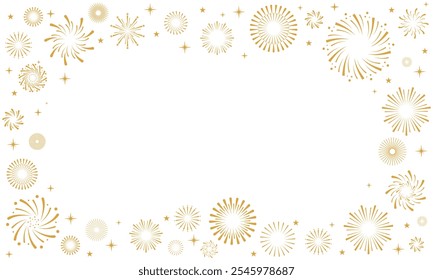 Feliz Ano Novo 2025 fogos de artifício banner, ouro fogos de artifício moldura de fronteira de Natal isolado no fundo transparente. Ilustração vetorial
