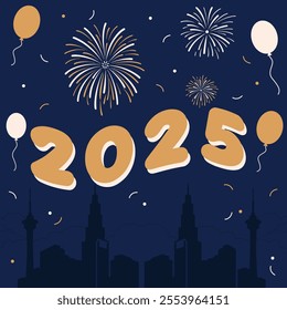 happy new year 2025 fireworks poster illustration.