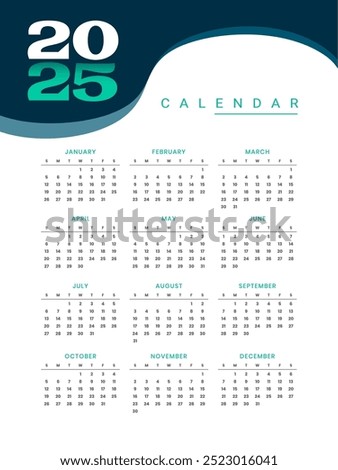 happy new year 2025 full page calendar template design vector