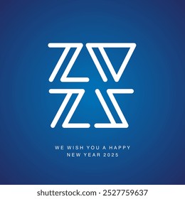 Happy New Year 2025 for generation Z expecially, white abstract shape of 2025 year logo on blue background. Social media template for 2025
