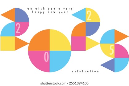 happy new year 2025 geometric shapes various color with white color background. happy new year 2025 text design. the template of business diary for 2025 happy new year.