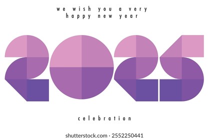 feliz ano novo 2025 formas geométricas roxo monocromático cor com fundo de cor branca. feliz ano novo 2025 design de texto. o modelo de diário de negócios para 2025 feliz ano novo.