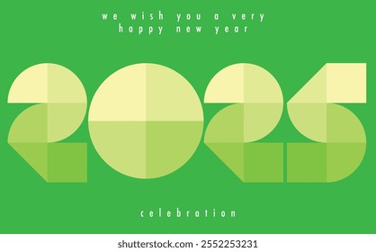 Feliz Año Nuevo 2025 Formas geométricas color monocromo verde lima con fondo de color verde lima. Feliz Año Nuevo 2025 Diseño de texto. La Plantilla del diario de negocios para 2025 Feliz Año Nuevo.