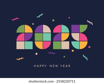 "Happy New year 2025" geometric memphis design. Welcome 2025, Hello 2025. for greeting card, invitation, poster, flyer, web. Vector Eps 10