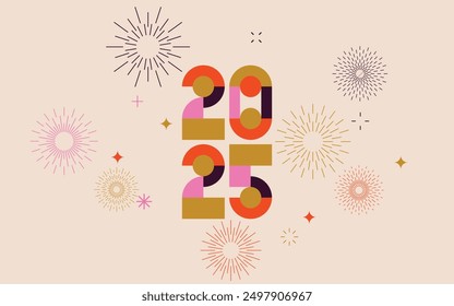 Feliz año Nuevo 2025. Diseño de estilo moderno geométrico, ilustración conceptual, Anuncio, póster y fondo. Diseño de Vector.