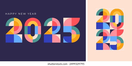 Feliz año Nuevo 2025. Diseño de estilo moderno geométrico, ilustración conceptual, Anuncio, póster y fondo. Diseño de Vector