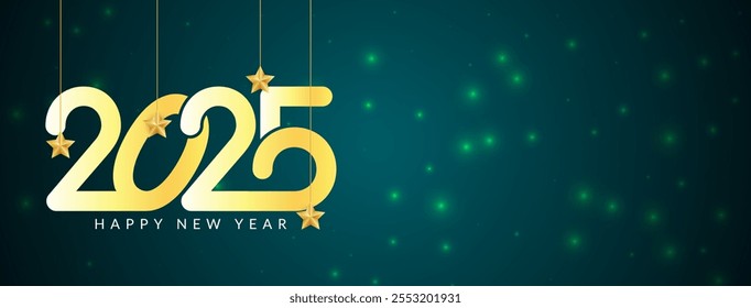 Feliz ano novo 2025 brilhante texto dourado banner vetor