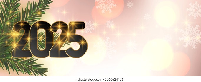 Happy new year 2025 glossy decorative banner vector