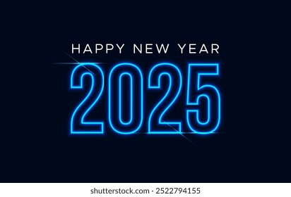 Feliz año Nuevo 2025 Plantilla de Diseño gráfico azul brillante Año Nuevo 2025 celebración Vector brillante gráfico Año Nuevo 2025 tecnología azul tema Vector digital Diseño gráfico