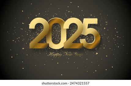 Happy new year 2025 gold. with numbers on luxury gold glitter. Premium vector design for banners, posters, newsletters and other purposes.