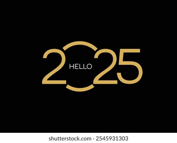 "Happy New year 2025" Gold Line vector. Welcome 2025, Hello 2025. Greeting Card Vector Eps 10