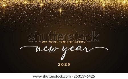 Happy New Year 2025 with gold stars and sparkles