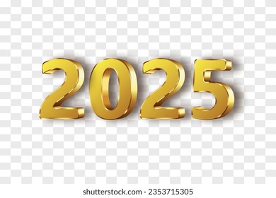 Happy New Year 2025. Golden 3D numbers with png Background