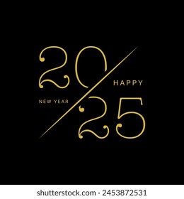 Happy New Year 2025 Golden Text Design. 2025 Number logo design for Brochure design template, card, banner Isolated on black background.