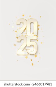 Happy new year 2025 golden numbers with on white background. Banner for Christmas. Vector