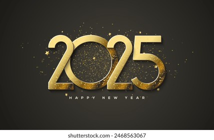 Happy New Year 2025 Golden Golden Assistance. With unique and luxurious numbers. Premium vector design for posters, banners, calendar and greetings.