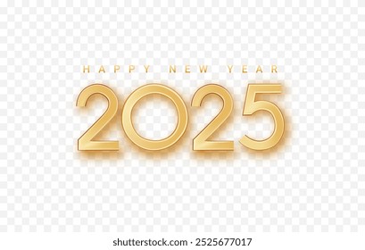 Feliz año nuevo 2025. Número de oro 2025 aislado sobre fondo transparente.