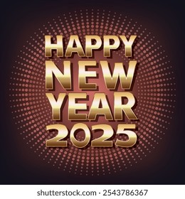 Happy New Year 2025 golden template on dark red background for decoration