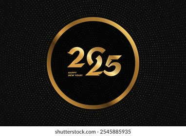 Feliz Ano Novo 2025 design de texto de logotipo dourado. Vetor elegante elegante moderno geométrico texto minimalista com brilho. Design conceitual. Ilustração do vetor Eps10. 2025 é um ano da Serpente da Madeira Verde