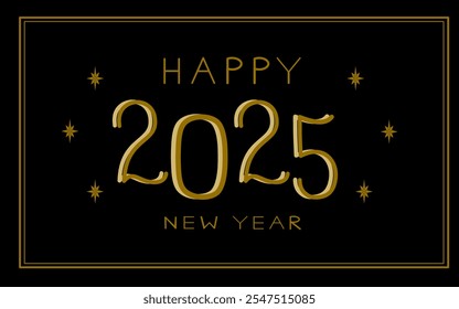 Happy new year 2025 with golden and stars.