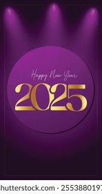 Happy New Year 2025 golden fireworks display