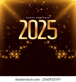 Happy new year 2025 golden text decorative background vector