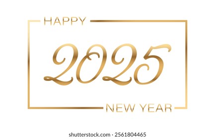 happy new year 2025 golden banner. elegant design for social media, poster, website, calendar design element. transparent png and vector illustration.	